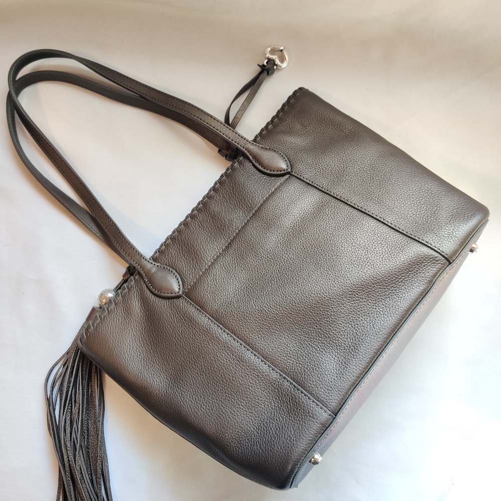 Brighton Leather Gabriella Medallion Tote Bag Retired Design Rare Pewter - Picture 3 of 10